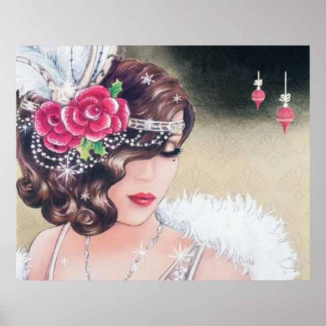 Retro vintage Christmas art deco lady poster (Front)