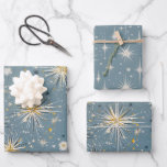 Retro Vintage Christmas: Atomic Starry Night Wrapping Paper Sheet<br><div class="desc">Add a touch of celestial magic to your holiday gifts with this stunning abstract Christmas wrapping paper. The calming blue background is adorned with a mesmerising pattern of sparkling stars in gold and silver, creating a festive and dreamy atmosphere. This unique design is perfect for adding a touch of elegance...</div>