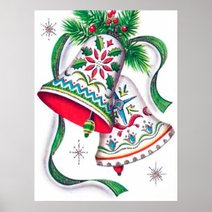 Retro vintage Christmas bells Holiday poster