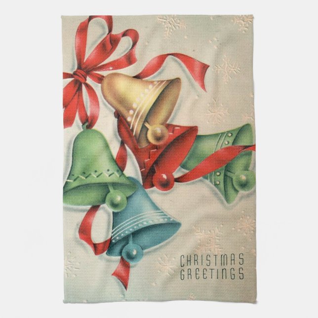 Retro Vintage Christmas bells kitchen towel (Vertical)
