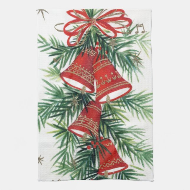 Retro Vintage Christmas bells kitchen towel (Vertical)