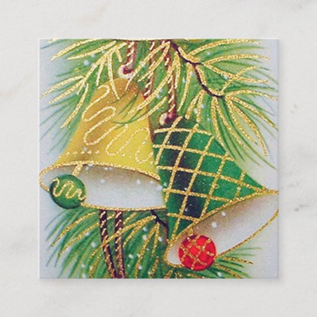Retro vintage Christmas bells Square Business Card (Front)