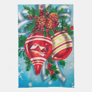 retro vintage Christmas bells Tea Towel