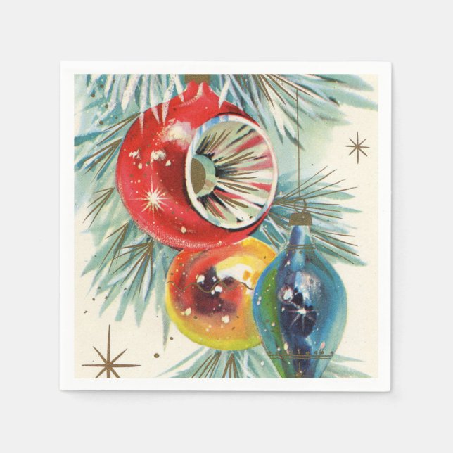 Retro Vintage Christmas bulb party napkins (Front)