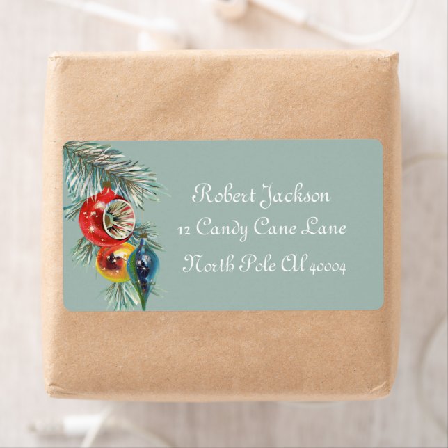 retro vintage Christmas bulbs Holiday label (Insitu)