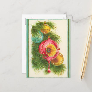 retro vintage Christmas bulbs Holiday Postcard