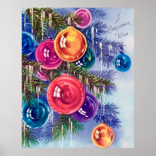 Retro vintage Christmas bulbs Holiday poster