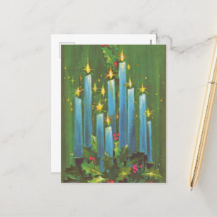 retro vintage Christmas candles Holiday Postcard