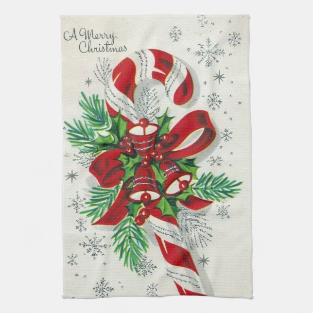 Retro Vintage Christmas Candy cane kitchen towel (Vertical)