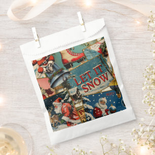 Retro Vintage Christmas Cards Collage Favour Bags