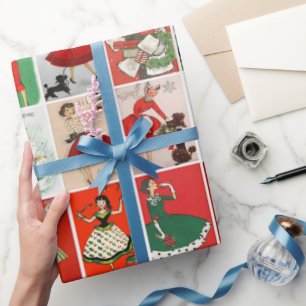 Retro Vintage Christmas Cards Collage Wrapping Paper