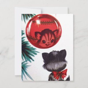 Retro Vintage Christmas cat add message card