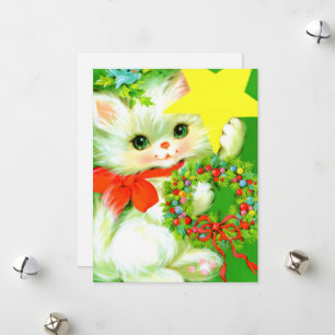 retro vintage Christmas cat  Holiday Card