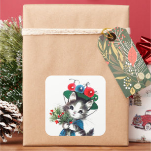 Retro vintage christmas cat Holiday sticker