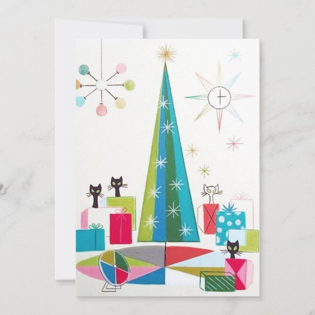 Retro vintage Christmas cats add message card (Front)