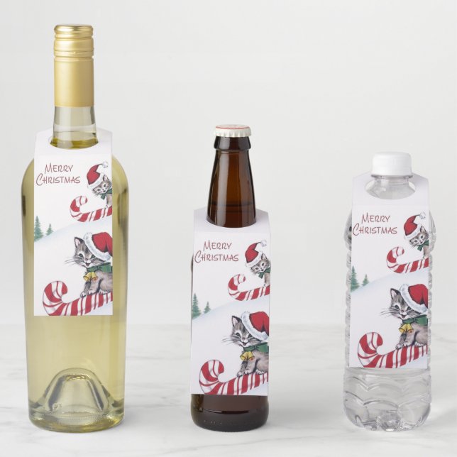 Retro vintage Christmas cats bottle tags (In Situ)