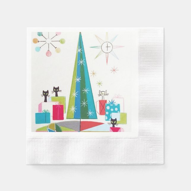 retro vintage Christmas cats Holiday party Napkin (Front)
