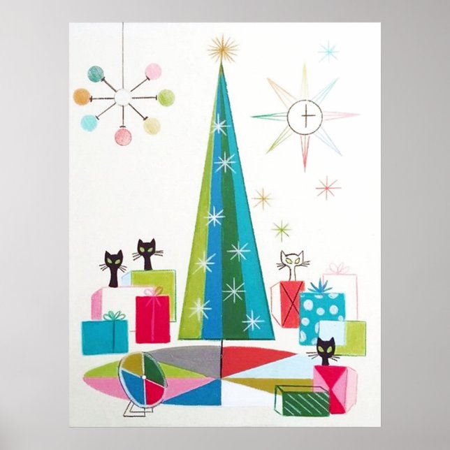 Retro vintage Christmas cats Holiday poster (Front)