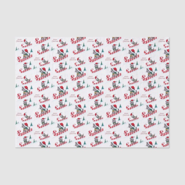 Retro vintage Christmas cats party Tissue Paper (Front)