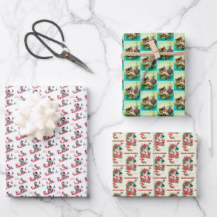 retro vintage Christmas cats tiled pattern Wrapping Paper Sheet