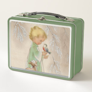 retro vintage Christmas child Holiday Metal Lunch Box