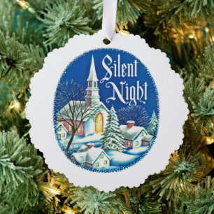 retro vintage Christmas Church add text Tree Decoration Card