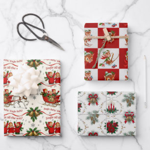Retro Vintage Christmas Classics Trio Wrapping Paper Sheet