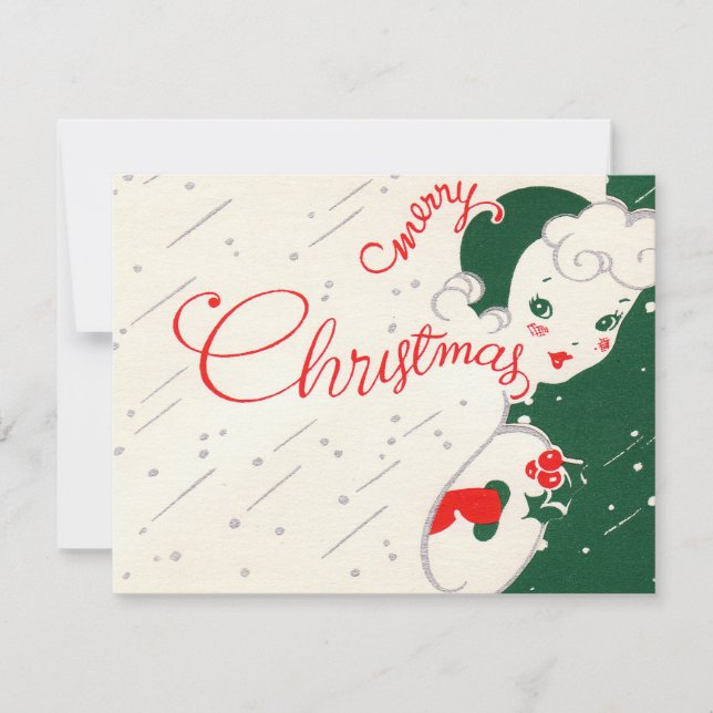Retro Vintage Christmas cloud add message card (Front)
