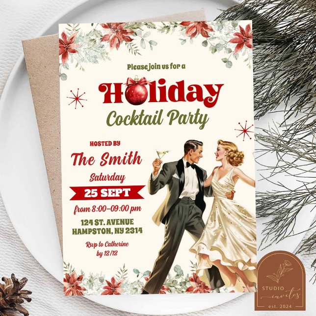 Retro Vintage Christmas Cocktail Holiday Party Invitation (Creator Uploaded)