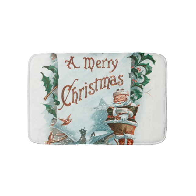 Retro Vintage Christmas Cool Santa Greeting Bath Mat (Front)