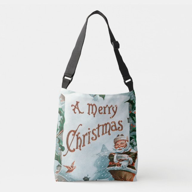 Retro Vintage Christmas Cool Santa Greeting Crossbody Bag (Front)