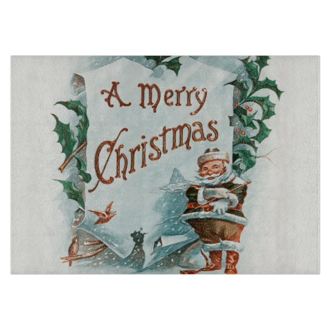 Retro Vintage Christmas Cool Santa Greeting Cutting Board (Front)