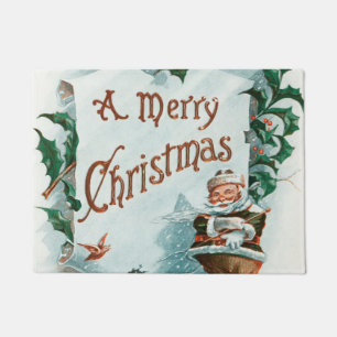 Retro Vintage Christmas Cool Santa Greeting Doormat