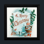 Retro Vintage Christmas Cool Santa Greeting Gift Box<br><div class="desc">A Merry Christmas antique illustration,  an interesting retro vintage santa claus.. This beautiful vintage christmas illustration has a cute little Santa Clause holding a sign that says A Merry Christmas. This is a sweet and colourful painting of the Jolly Old Elf!</div>