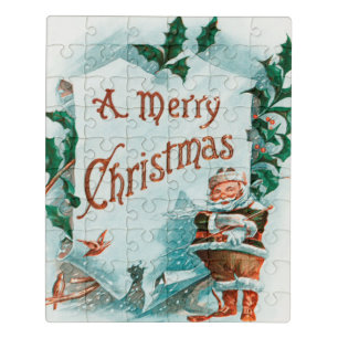 Retro Vintage Christmas Cool Santa Greeting Jigsaw Puzzle