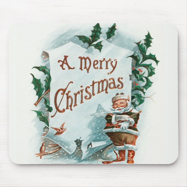 Retro Vintage Christmas Cool Santa Greeting Mouse Mat (Front)