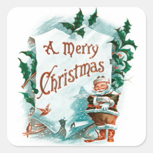 Retro Vintage Christmas Cool Santa Greeting Square Sticker