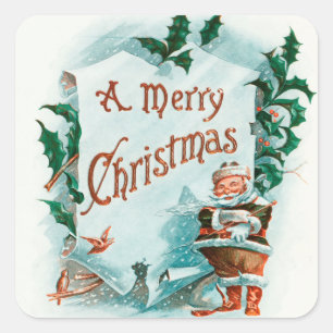 Retro Vintage Christmas Cool Santa Greeting Square Sticker