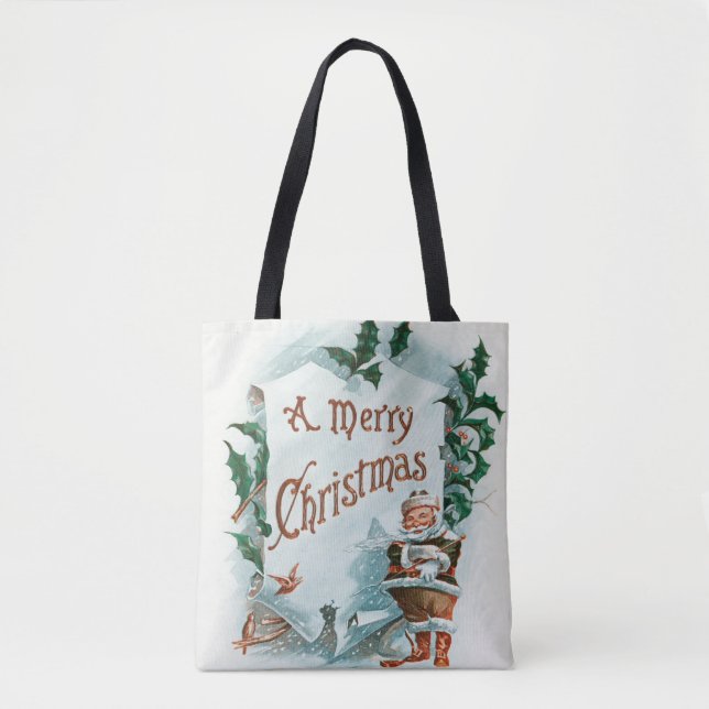 Retro Vintage Christmas Cool Santa Greeting Tote Bag (Front)