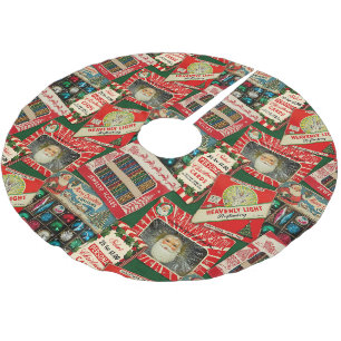 Retro Vintage Christmas Decorations Collage Brushed Polyester Tree Skirt