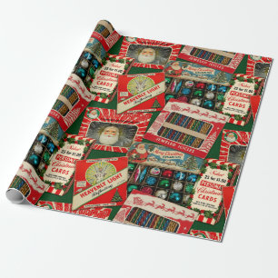 Retro Vintage Christmas Decorations Collage Wrapping Paper