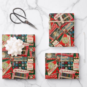 Retro Vintage Christmas Decorations Collage Wrapping Paper Sheet