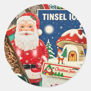 Retro Vintage Christmas Decorations II Classic Round Sticker