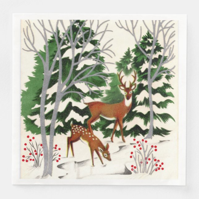 retro vintage Christmas deer Holiday  Napkin (Front)