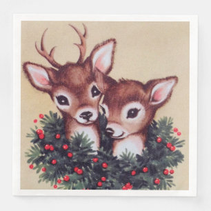 retro vintage Christmas deer Holiday Napkin