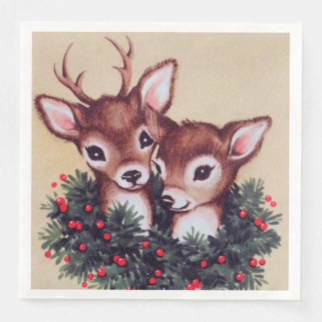 retro vintage Christmas deer Holiday Napkin (Front)