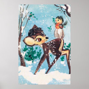 Retro vintage Christmas deer Holiday poster