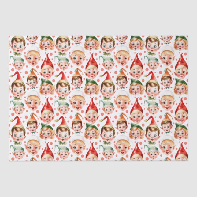 Retro Vintage Christmas Elf Faces  Tissue Paper (Front)