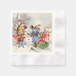 retro vintage Christmas Family Holiday Napkin