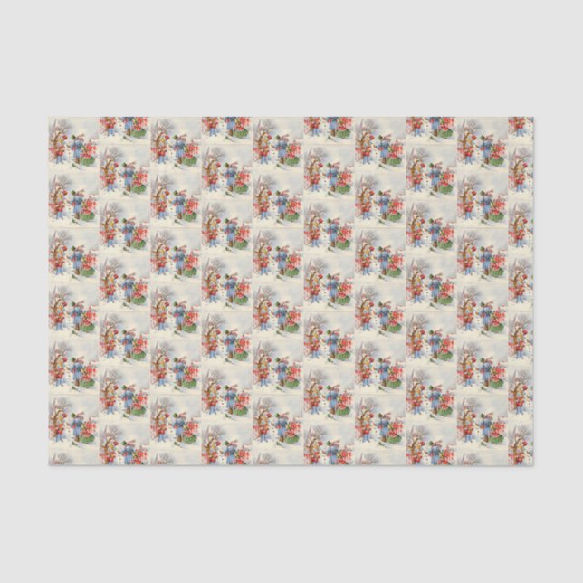 retro vintage Christmas Family tiled party  Tissue Paper (Front)